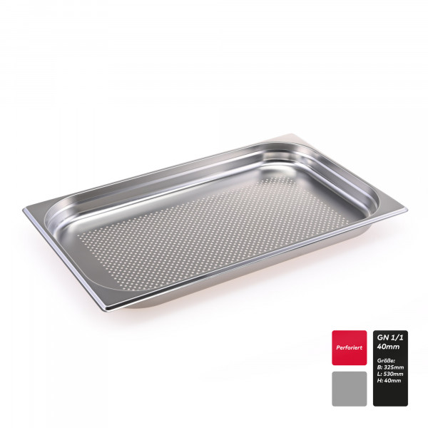 GN Behälter Gastronorm 1/1 perforiert gelocht Edelstahl 20 mm - 200 mm Tiefe