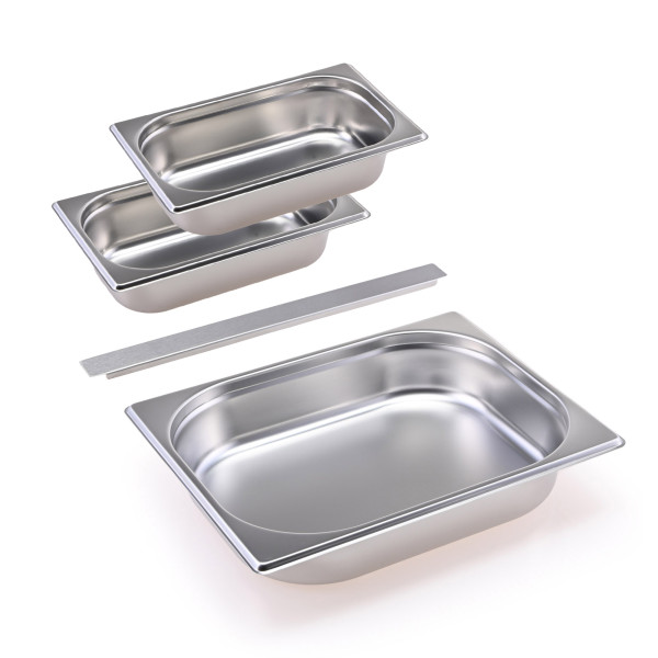 Catering - Chafing Dish - GN Behälter Einzelset 1x 1/2 &amp; 2x 1/4 65mm mit Steg