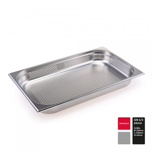 GN Behälter Gastronorm 1/1 perforiert gelocht Edelstahl 20 mm - 200 mm Tiefe