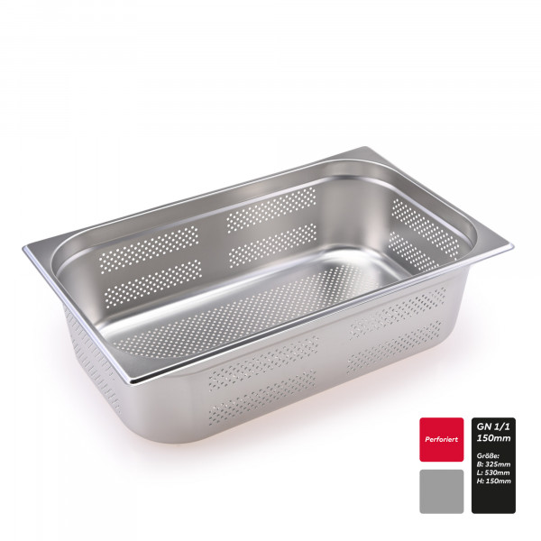 GN Behälter Gastronorm 1/1 perforiert gelocht Edelstahl 20 mm - 200 mm Tiefe