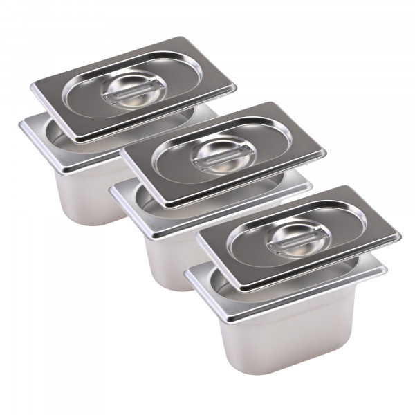 Aufbewahrung - GN Behälter Komplettset 3x GN 1/9 100mm Behälter mit Deckel