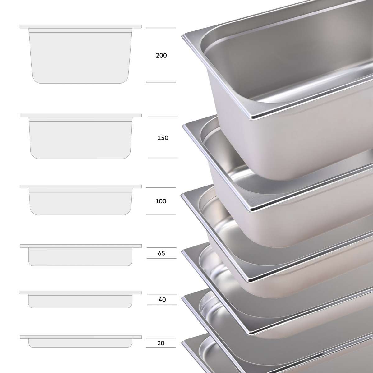 YATO GN-Behälter 1/1 Aus Edelstahl – Gastro-Norm 530x325 Mm, Höhen 20–200 Mm, Inkl. Deckel Erhältlich