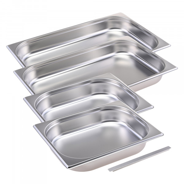 Catering - Chafing Dish - GN Behälter Komplettset 2x 1/1 &amp; 2x 1/2 65mm mit Steg