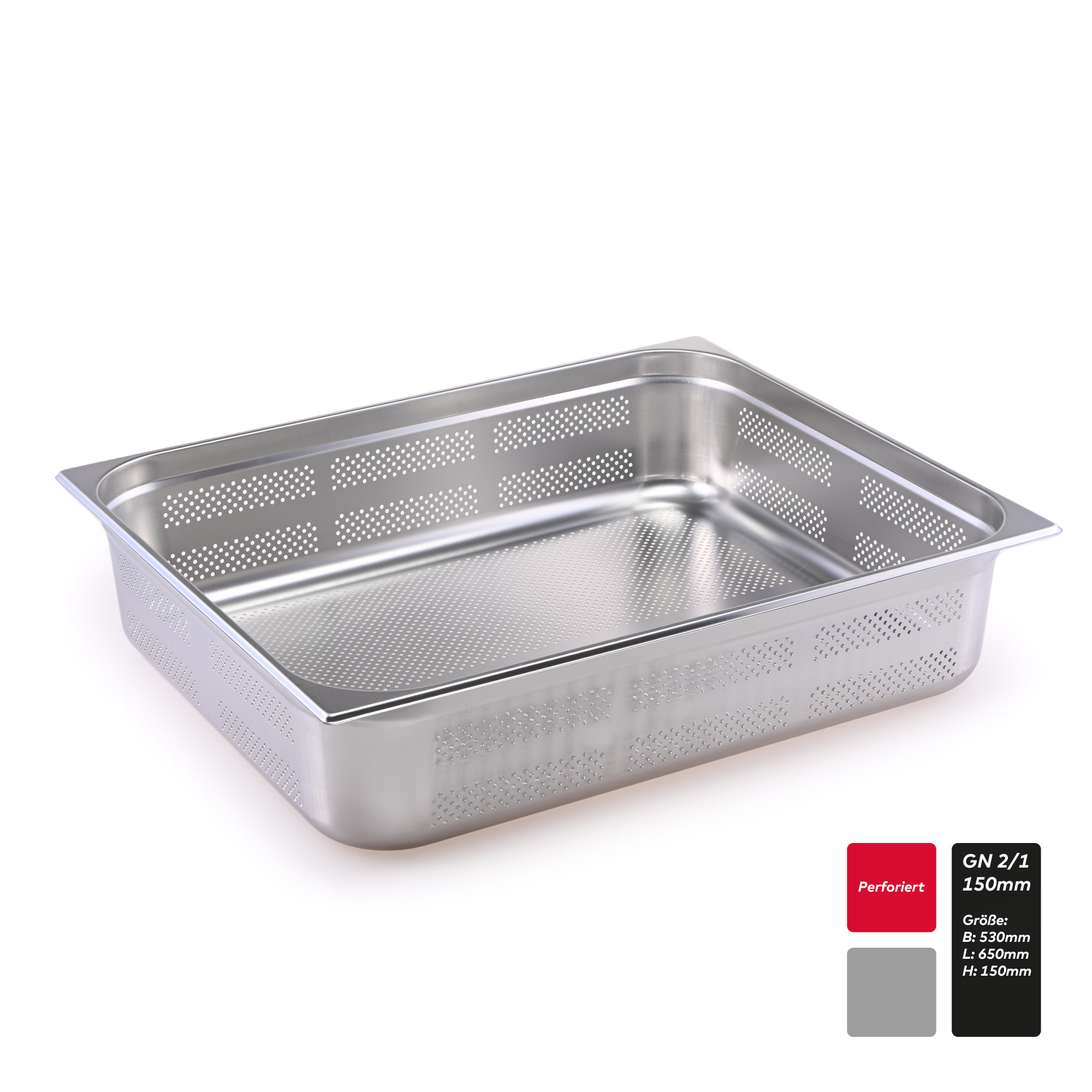 TeknoStahl GN-Behälter 1/1 Perforiert – 530x325x150 Mm, 21 L, Edelstahl – Zum Abtropfen & Dämpfen